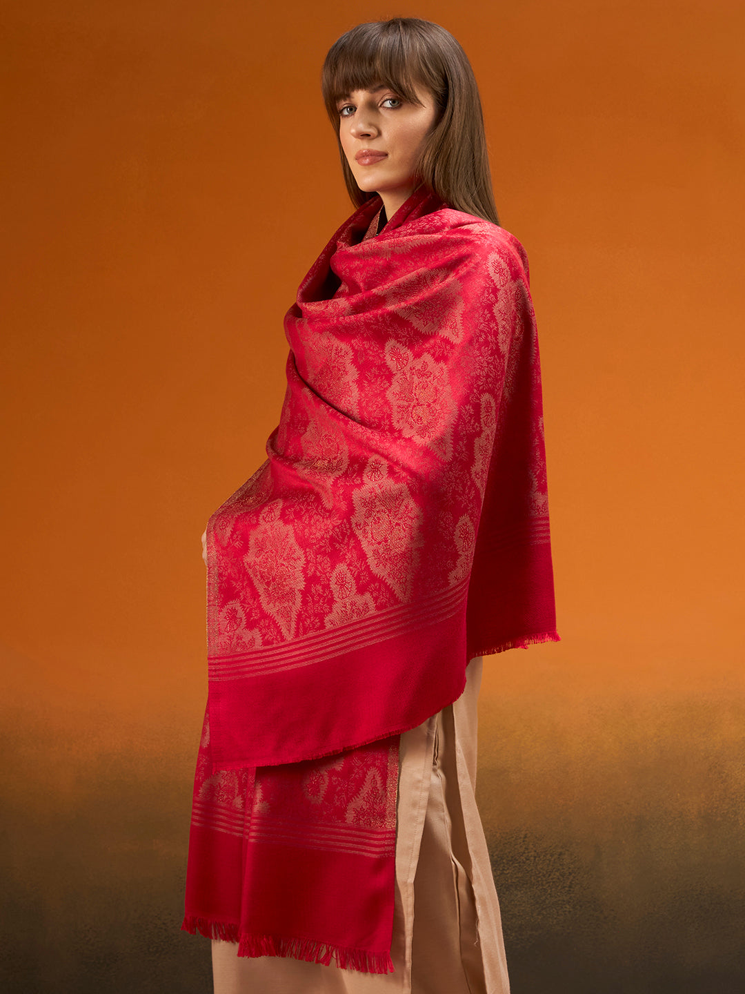 Pashmoda  Imperial Royal brocade Stole for Women, Wool Blend Pashmina Style Shawl Wrap, Traditional Kashmiri Jamawar Woven Design, Luxury Evening & Festive Scarf (28 x 80 Inches)