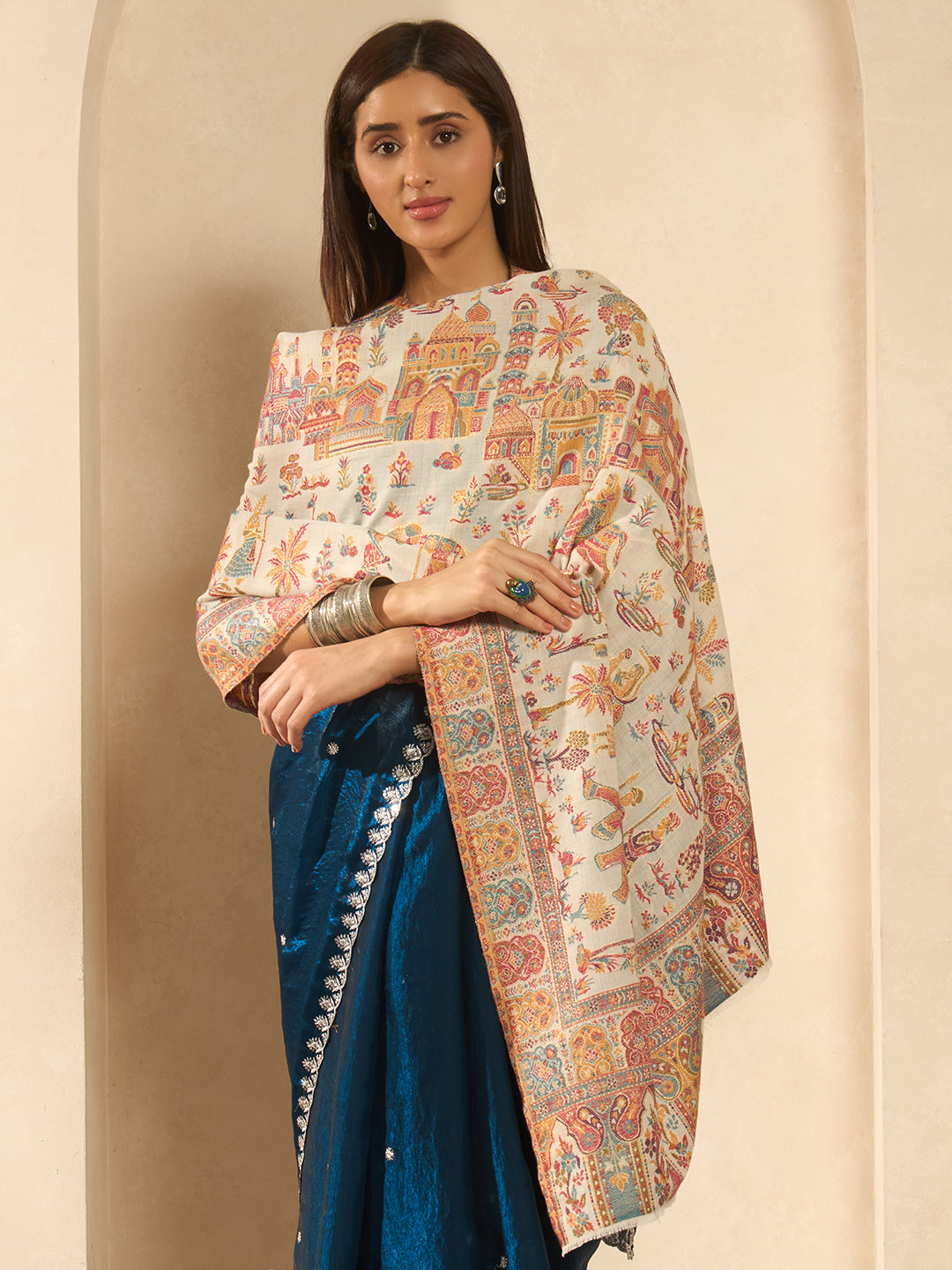 Pashmoda Women Gulrukh Zari Reversible Kaani Fine Wool Shawl, Shawl, Scarf, Heritage Kashmiri Pashmina Stole, Evening Wrap (Size 40X80 inches)