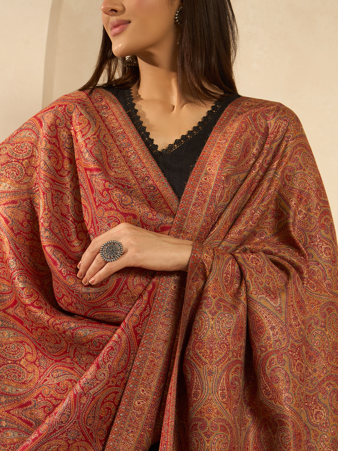 Pashmoda Women Regalis Zari Reversible Kaani Fine Wool Shawl, Shawl, Scarf, Heritage Kashmiri Pashmina Stole, Evening Wrap (Size 40X80 inches)