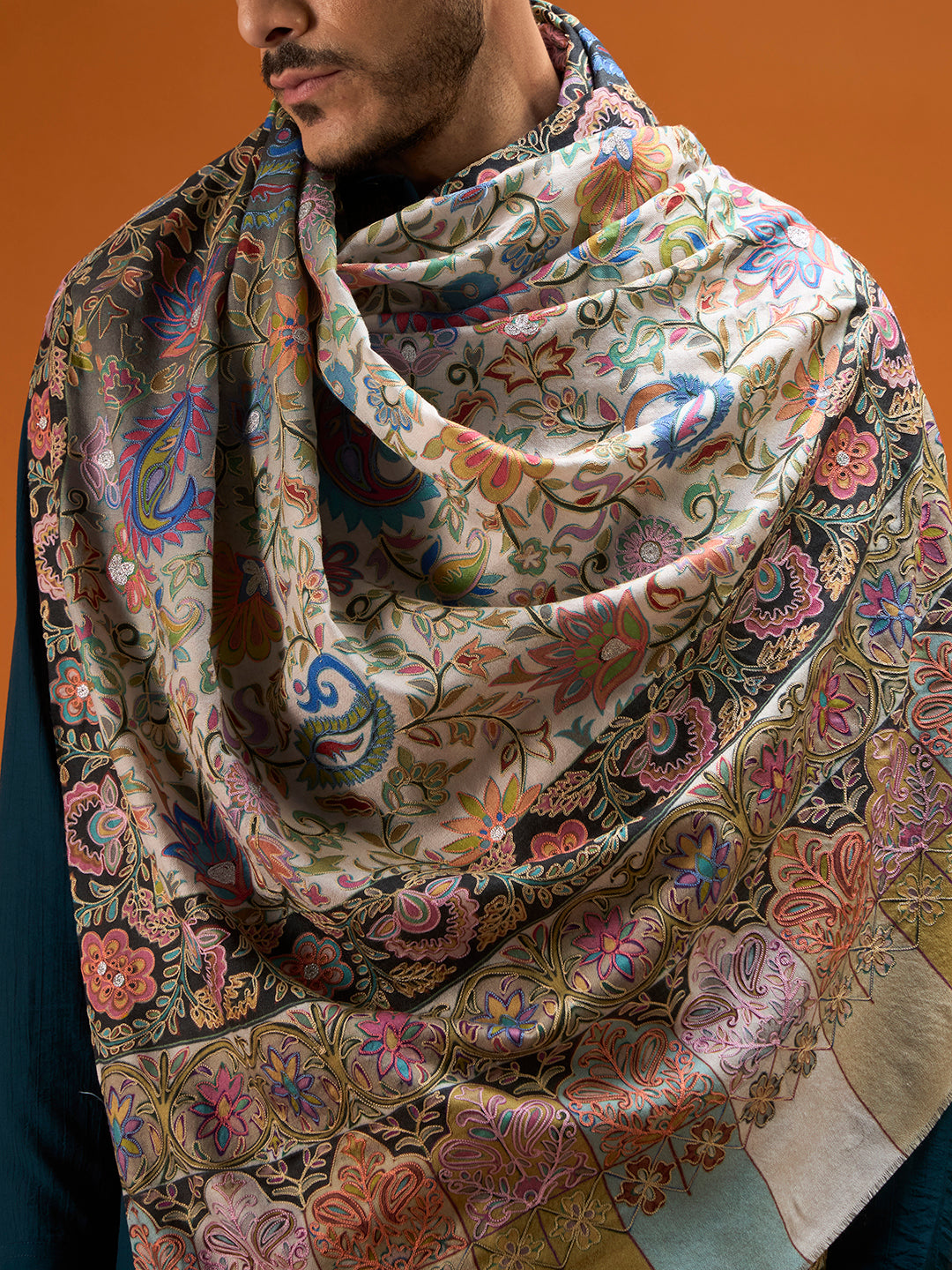 Men Twilight paisley Kalamkari Embroidered Shawl