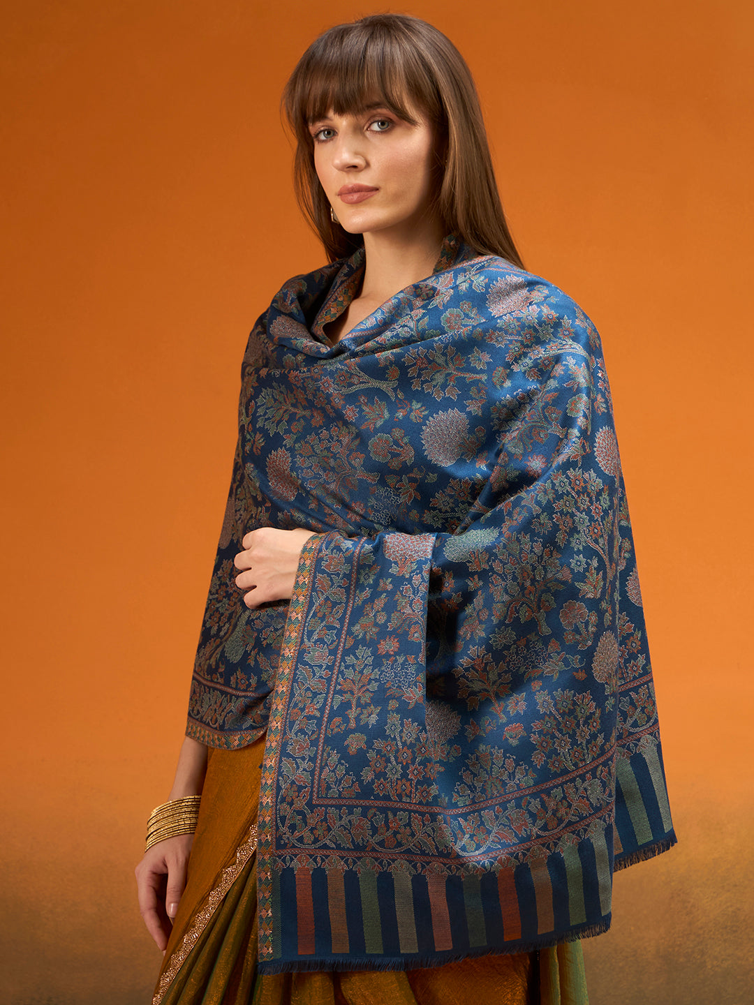Pashmoda  Imperial Aurelia Stole for Women, Wool Blend Pashmina Style Shawl Wrap, Traditional Kashmiri Jamawar Woven Design, Luxury Evening & Festive Scarf (28 x 80 Inches)