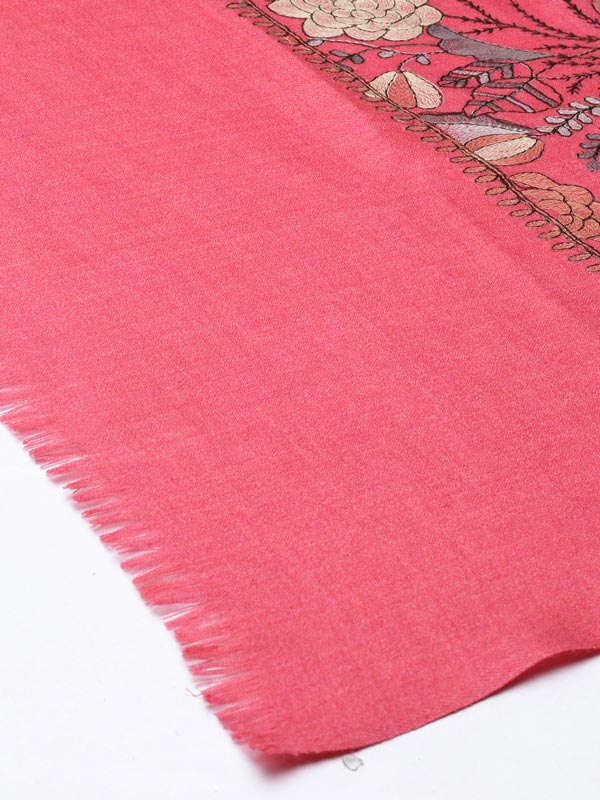 Women's Pink Pure Wool Embroidered Shawl (Size: 101 X 203 Cms)