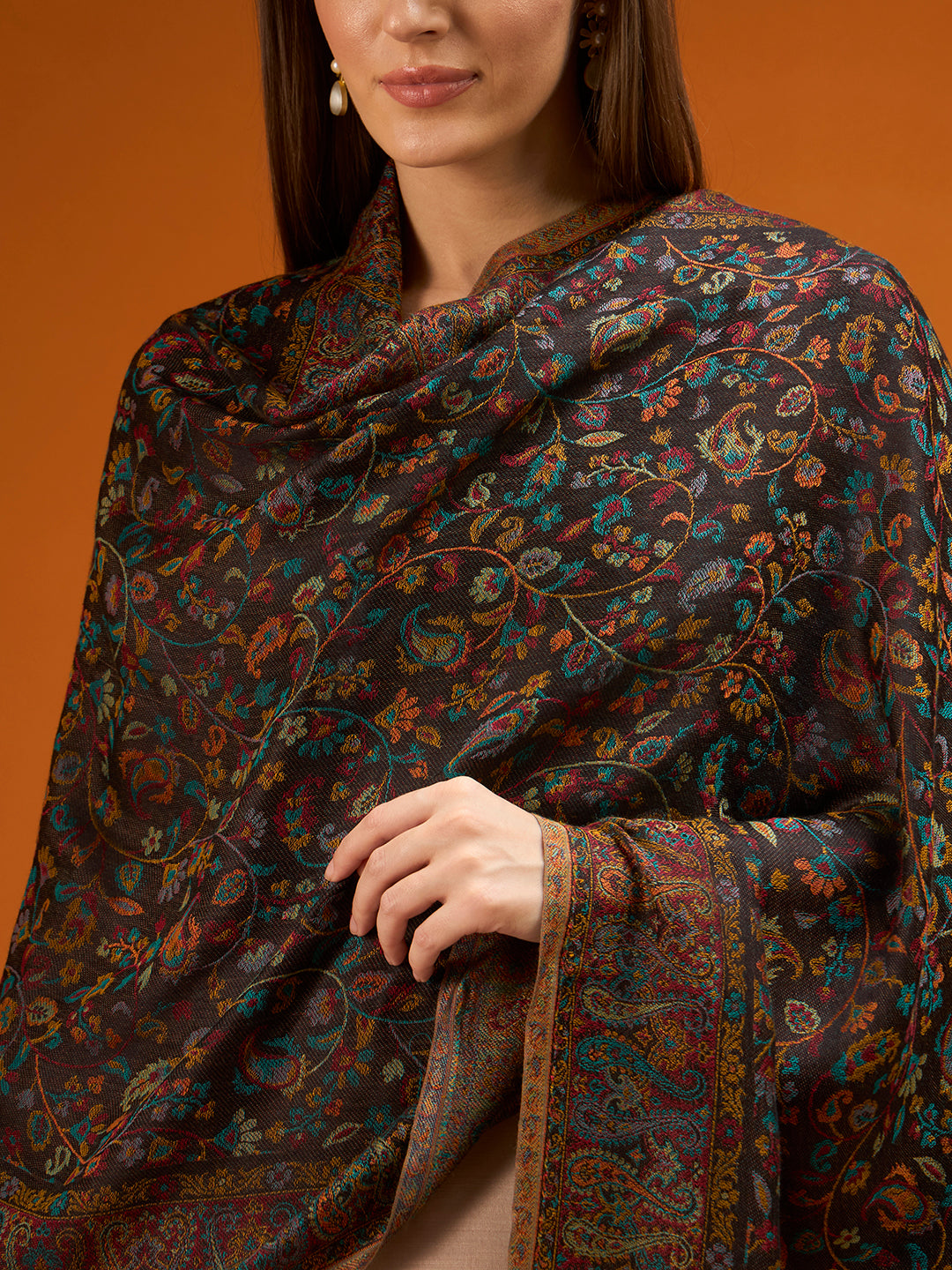 Pashmoda  Imperial Royal botanica Stole for Women, Wool Blend Pashmina Style Shawl Wrap, Traditional Kashmiri Jamawar Woven Design, Luxury Evening & Festive Scarf (28 x 80 Inches)