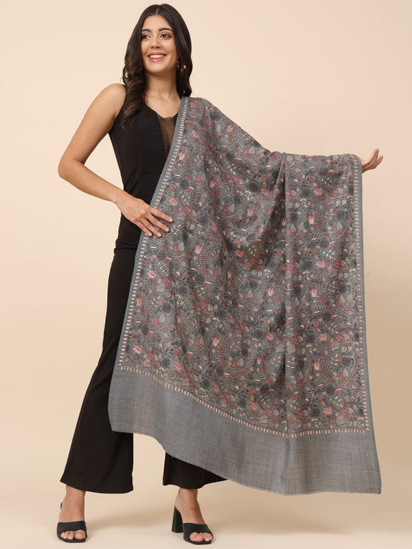 Women Gilkaari Pure Wool Embroidered Shawl (Size 101X203 CM)