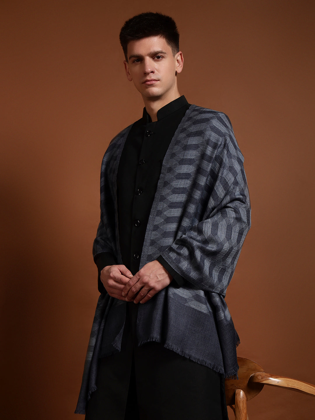 Men Kavya Ikat 100% Pure Wool Checkered Stole