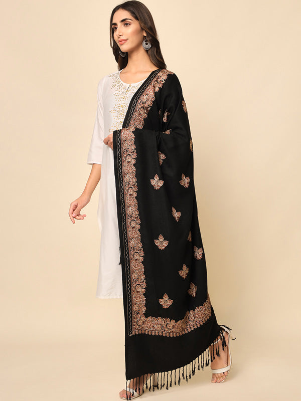 Women’s Black Aari Embroidered Stole (Size 71X203 CM)