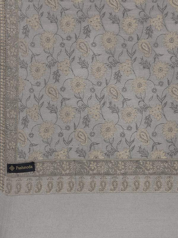 Men Kaani Stole with Zari Weave, Authentic Kashmiri Luxury Pashmina Style, Stole, Size 72X208 CM,  Grey Color