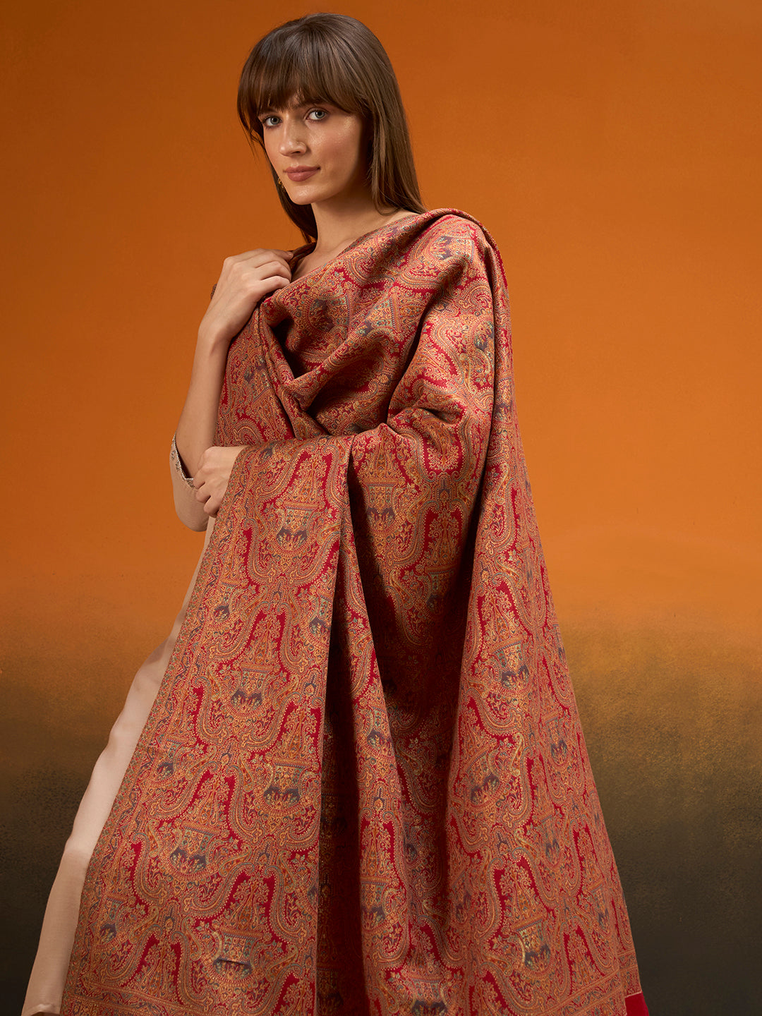 Pashmoda Women Gulnaar Royale Zari Reversible Kaani Fine Wool Shawl, Shawl, Scarf, Heritage Kashmiri Pashmina Stole, Evening Wrap (Size 40X80 inches)