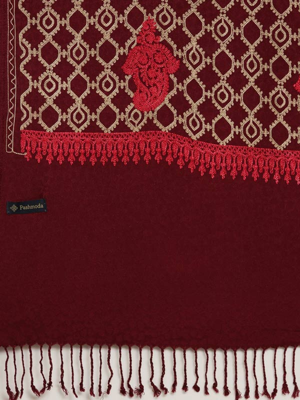 Men’s Noorani Kashmiri Embroidery Stole, Size 71X203 CM, Wine Color