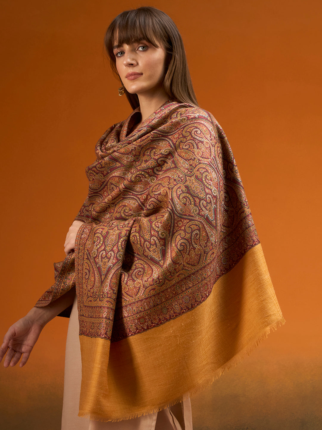 Pashmoda Women Regalis Zari Reversible Kaani Fine Wool Shawl, Shawl, Scarf, Heritage Kashmiri Pashmina Stole, Evening Wrap (Size 40X80 inches)