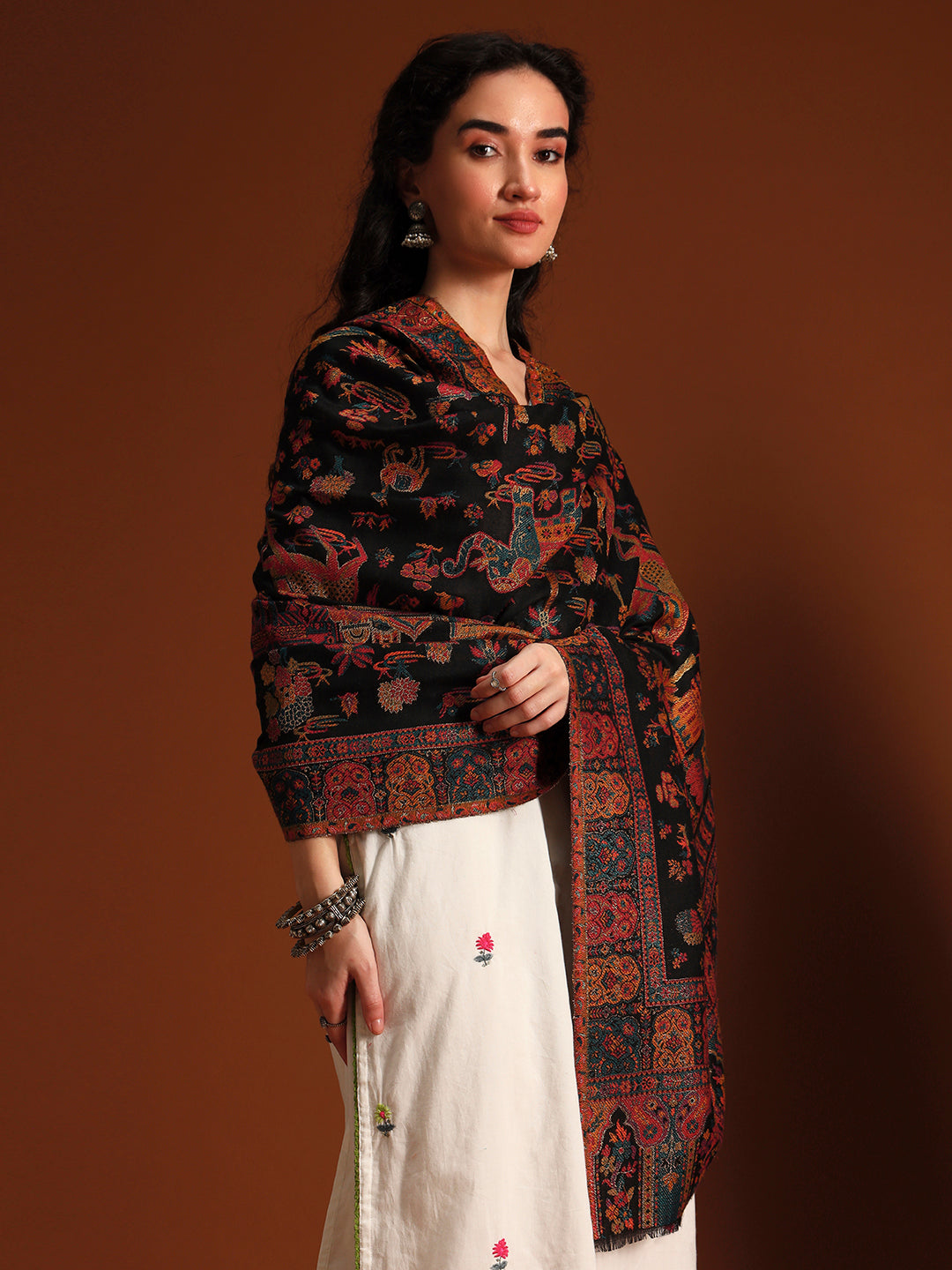 Pashmoda Women Gulrukh Zari Reversible Kaani Fine Wool Shawl, Shawl, Scarf, Heritage Kashmiri Pashmina Stole, Evening Wrap (Size 40X80 inches)