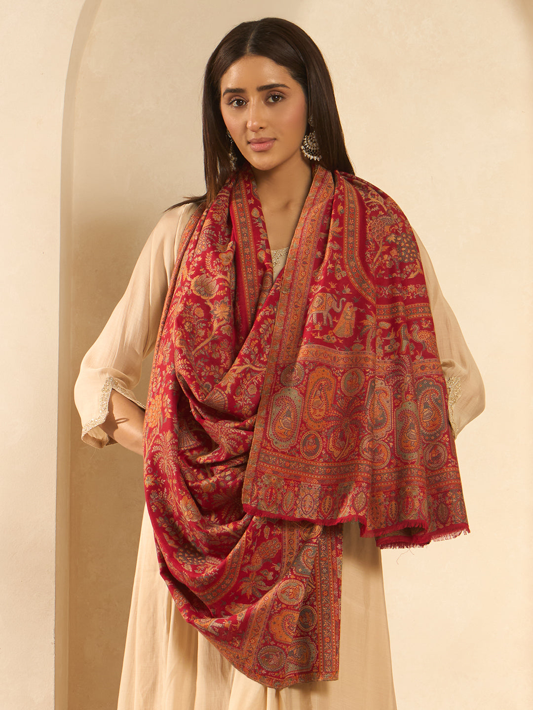 Pashmoda Women Orchard Kaani Wool Blend Kashmiri Shawl, Stole, Scarf | Luxury Pashmina Jamawar Soft Warm Evening Wrap (Size 40X80 inches )