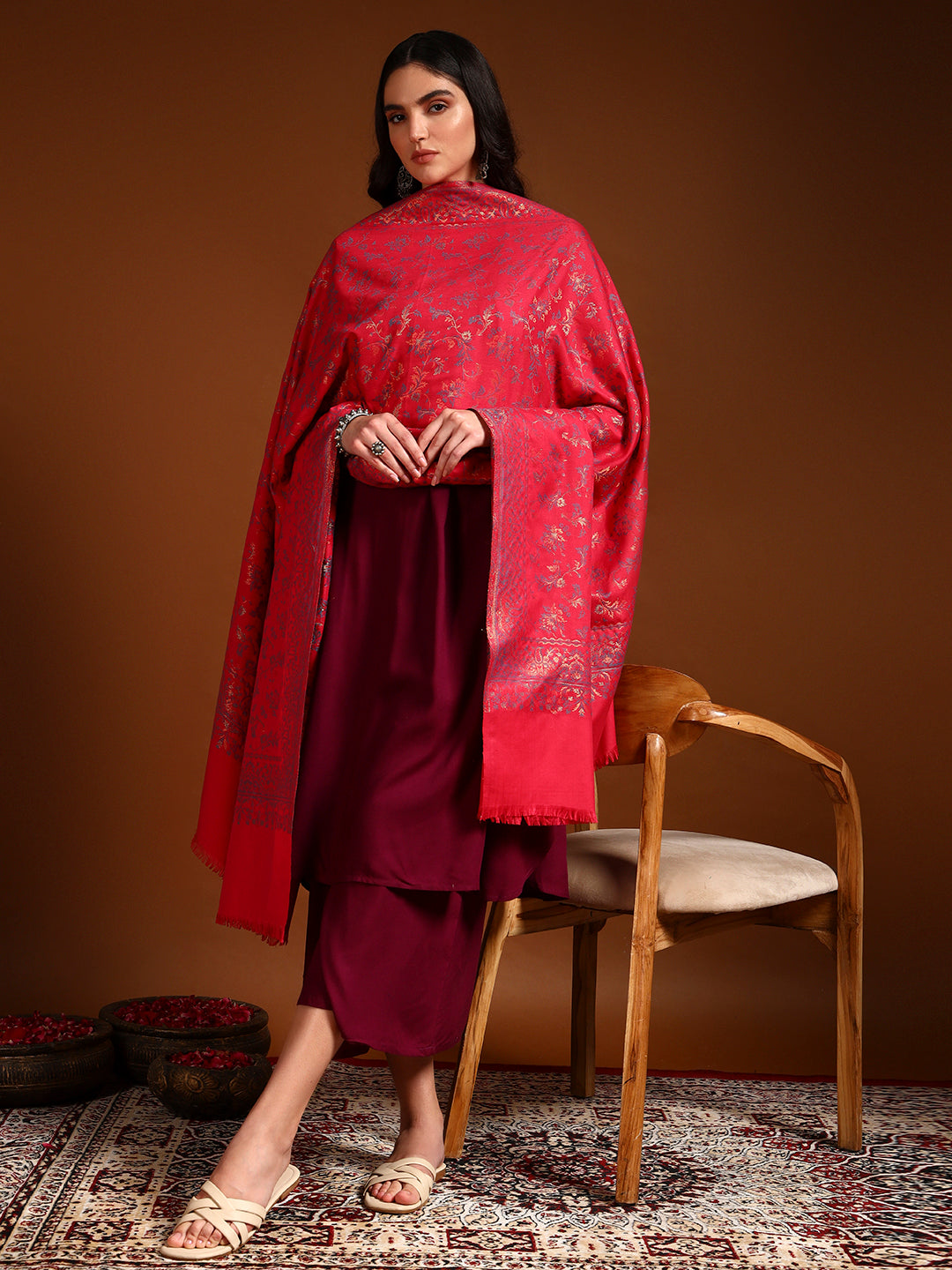 Pashmoda Women Nazrana Kashmiri Jamawar Woven Shawl (Size: 101X203 CM)