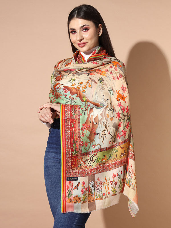 Women's Multicoloured Printed Stole (Size : 71X203 CM)