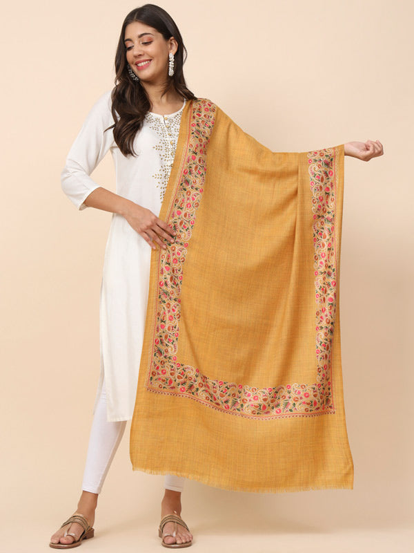 Women Noor Pure Wool Nalki Embroidered Stole (Size 71X203 CM)