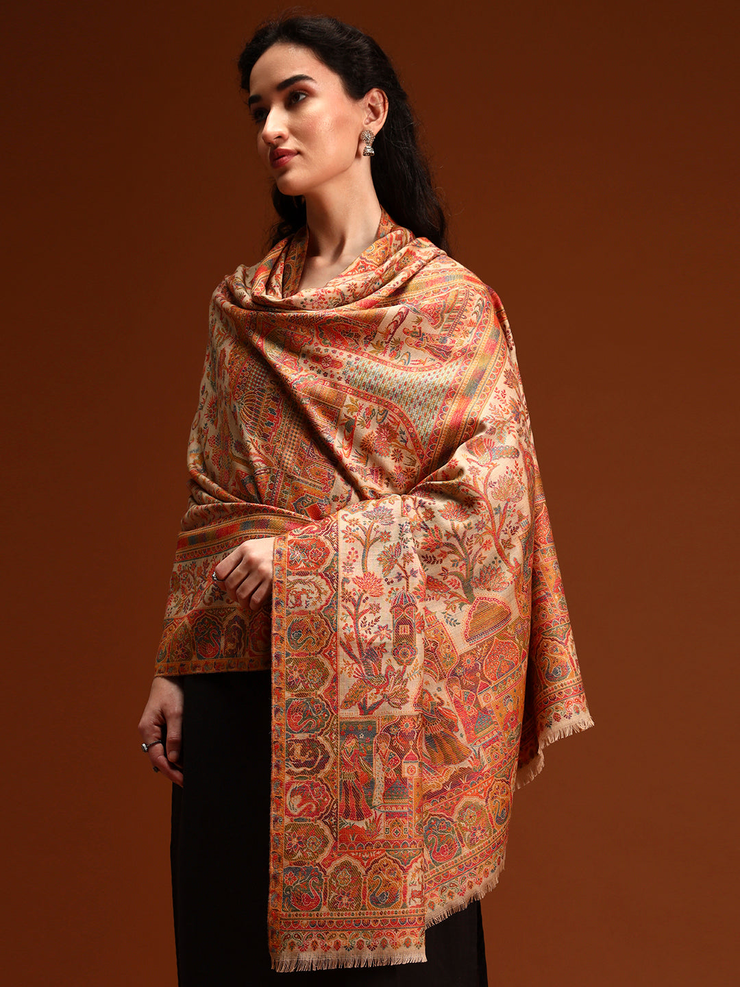 Women Shahi Manzar Kaani Wool Blend Kashmiri Shawl