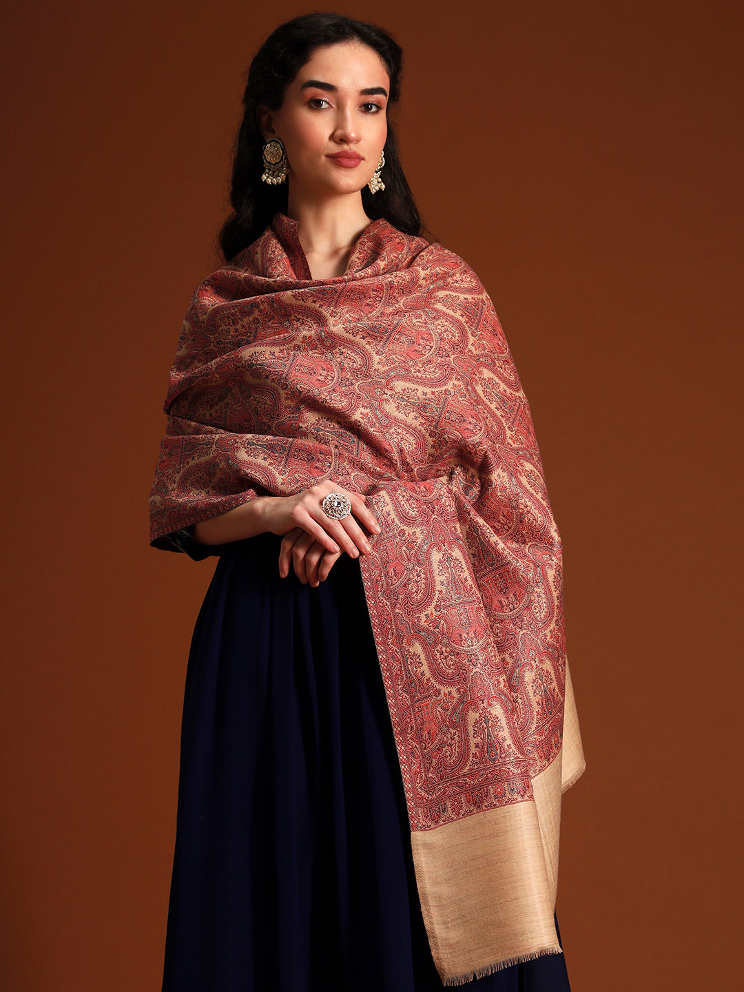 Pashmoda Women Gulnaar Royale Zari Reversible Kaani Fine Wool Shawl, Shawl, Scarf, Heritage Kashmiri Pashmina Stole, Evening Wrap (Size 40X80 inches)