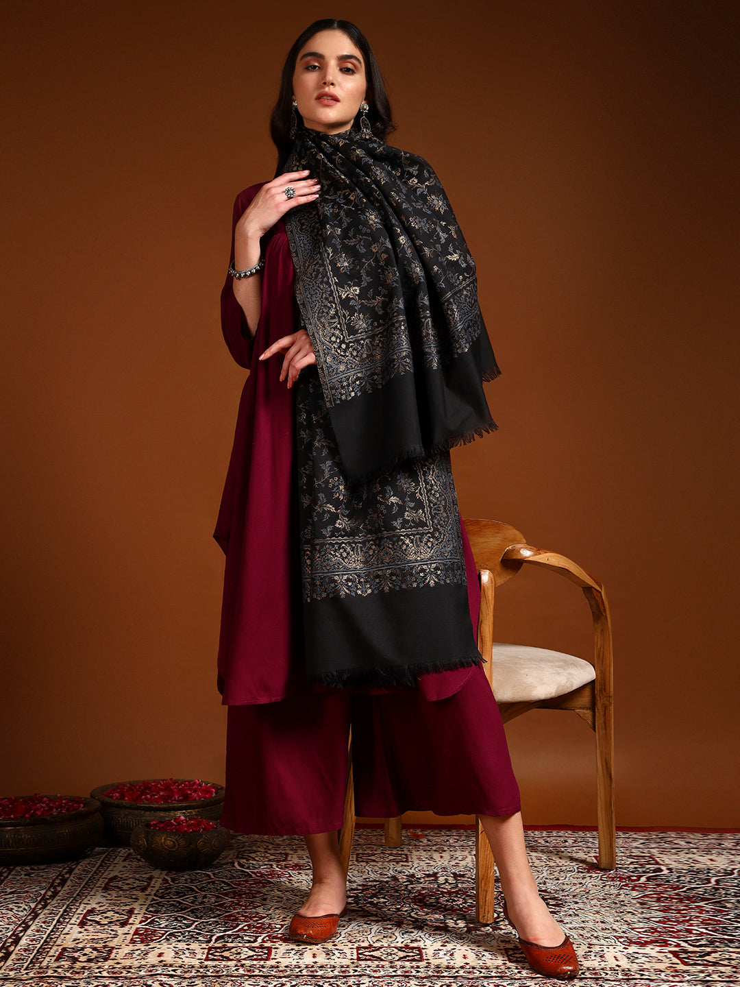 Pashmoda Women Nazrana Kashmiri Jamawar Woven Shawl (Size: 101X203 CM)