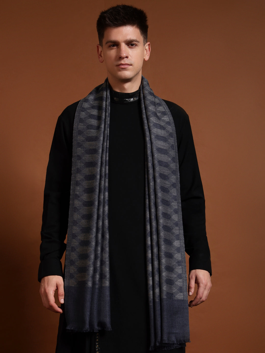 Men Kavya Ikat 100% Pure Wool Checkered Stole