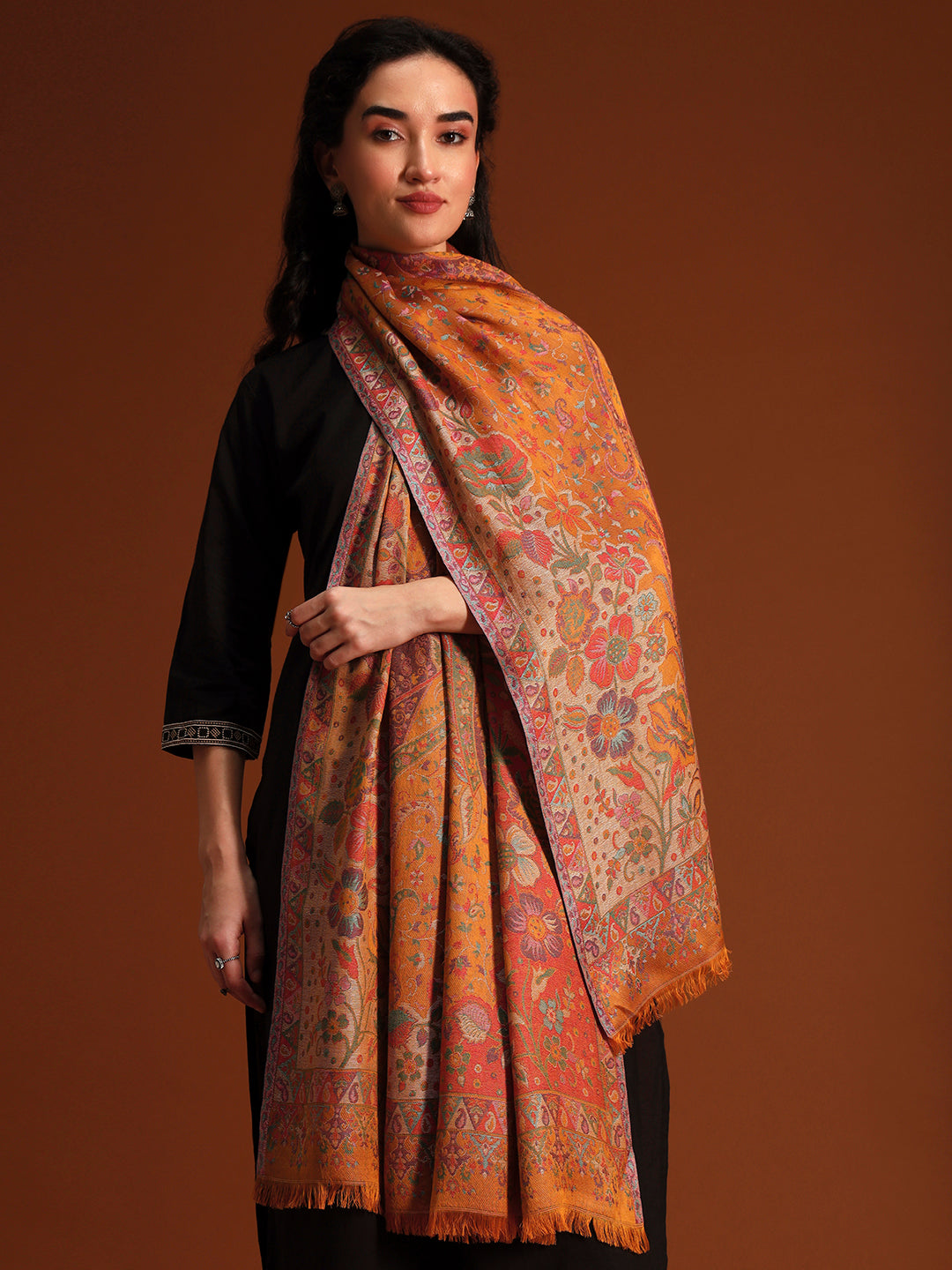 Pashmoda Women Floral Heritage Kaani Elegance Wool Blend Kashmiri Shawl, Stole, Scarf | Luxury Pashmina Jamawar Soft Warm Evening Wrap (Size 40X80 inches )