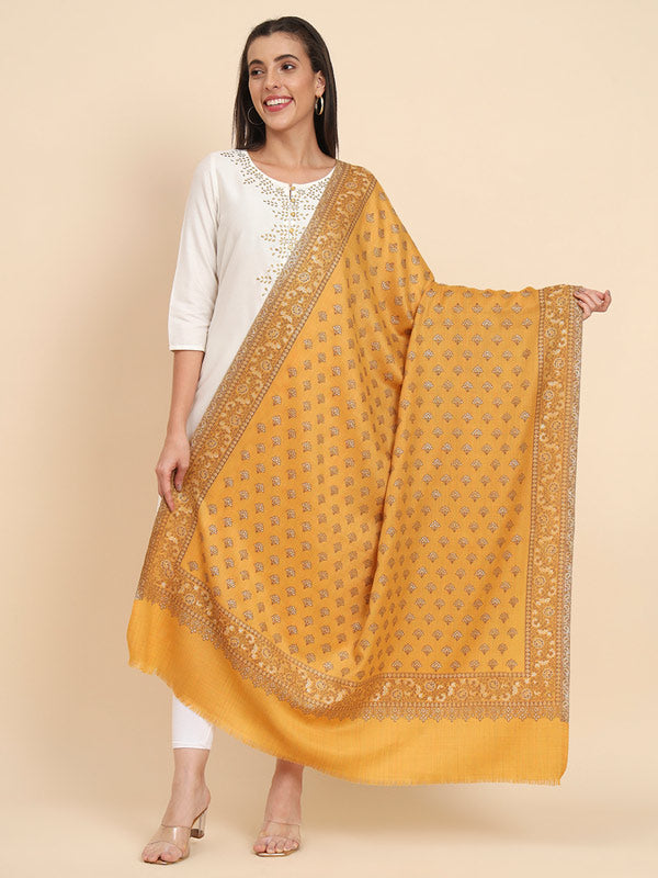 Women’s Melange Mustard Kaani Wool Shawl (Size 101X203 CM)