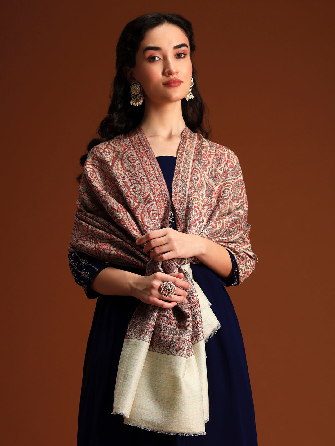 Pashmoda Women Regalis Zari Reversible Kaani Fine Wool Shawl, Shawl, Scarf, Heritage Kashmiri Pashmina Stole, Evening Wrap (Size 40X80 inches)