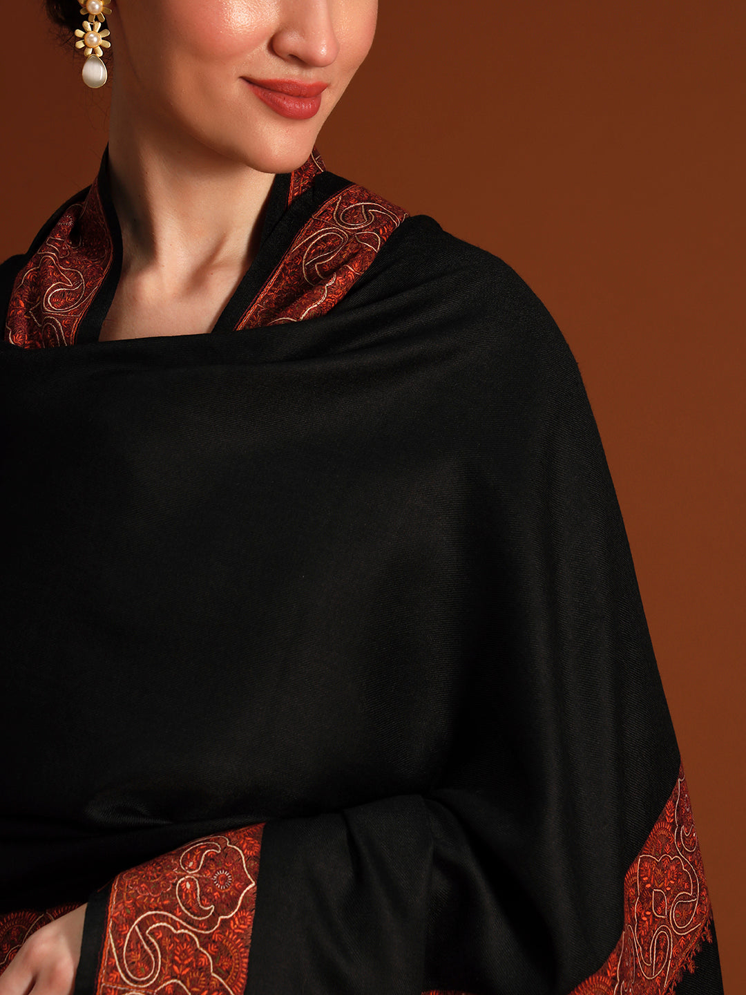 Women Nafeesah Fine Wool Sozni Hand Embroidered Shawl