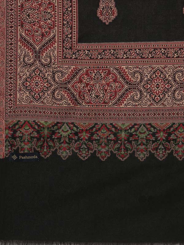 Men Jamawar Shawl, Authentic Kashmiri Luxury Pashmina Style Shawl, Size: 101x203 CM, Black Color