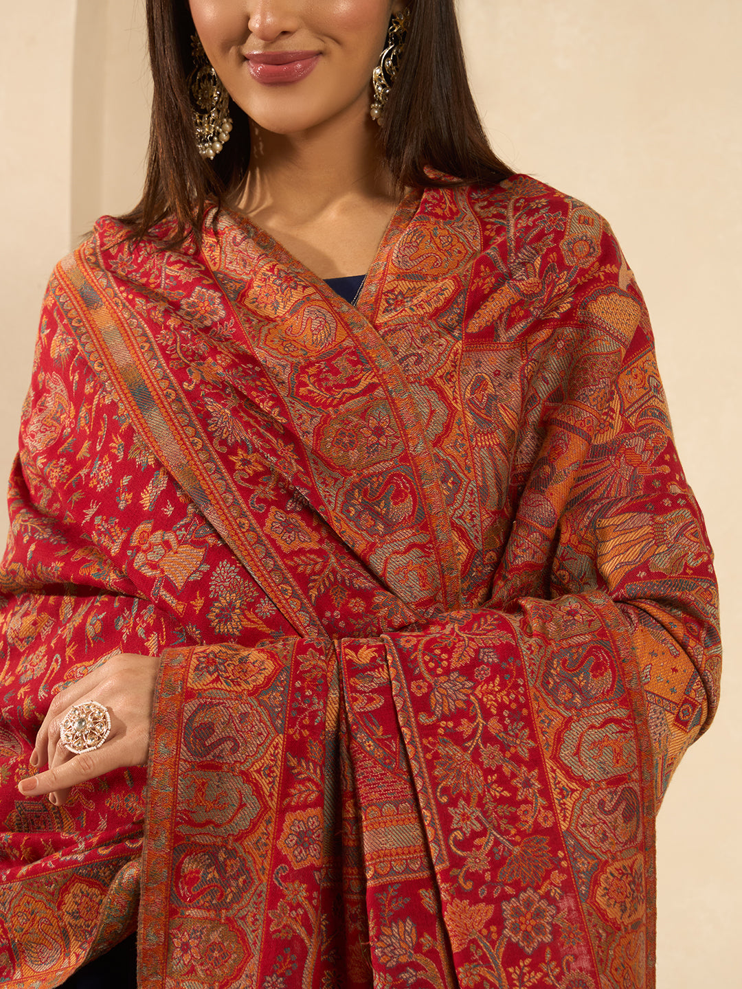 Pashmoda Women Shahi Manzar Kaani Wool Blend Kashmiri Shawl, Stole, Scarf | Luxury Pashmina Jamawar Soft Warm Evening Wrap (Size 40X80 inches )