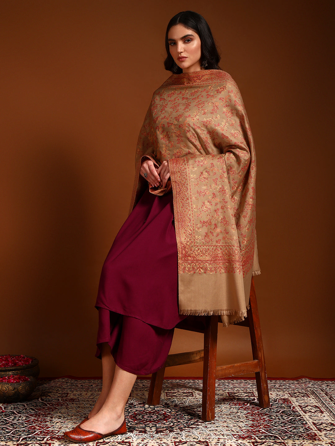 Pashmoda Women Nazrana Kashmiri Jamawar Woven Shawl (Size: 101X203 CM)