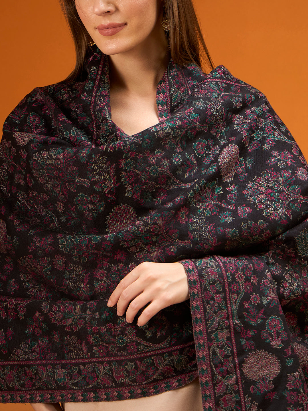 Pashmoda  Imperial Aurelia Stole for Women, Wool Blend Pashmina Style Shawl Wrap, Traditional Kashmiri Jamawar Woven Design, Luxury Evening & Festive Scarf (28 x 80 Inches)