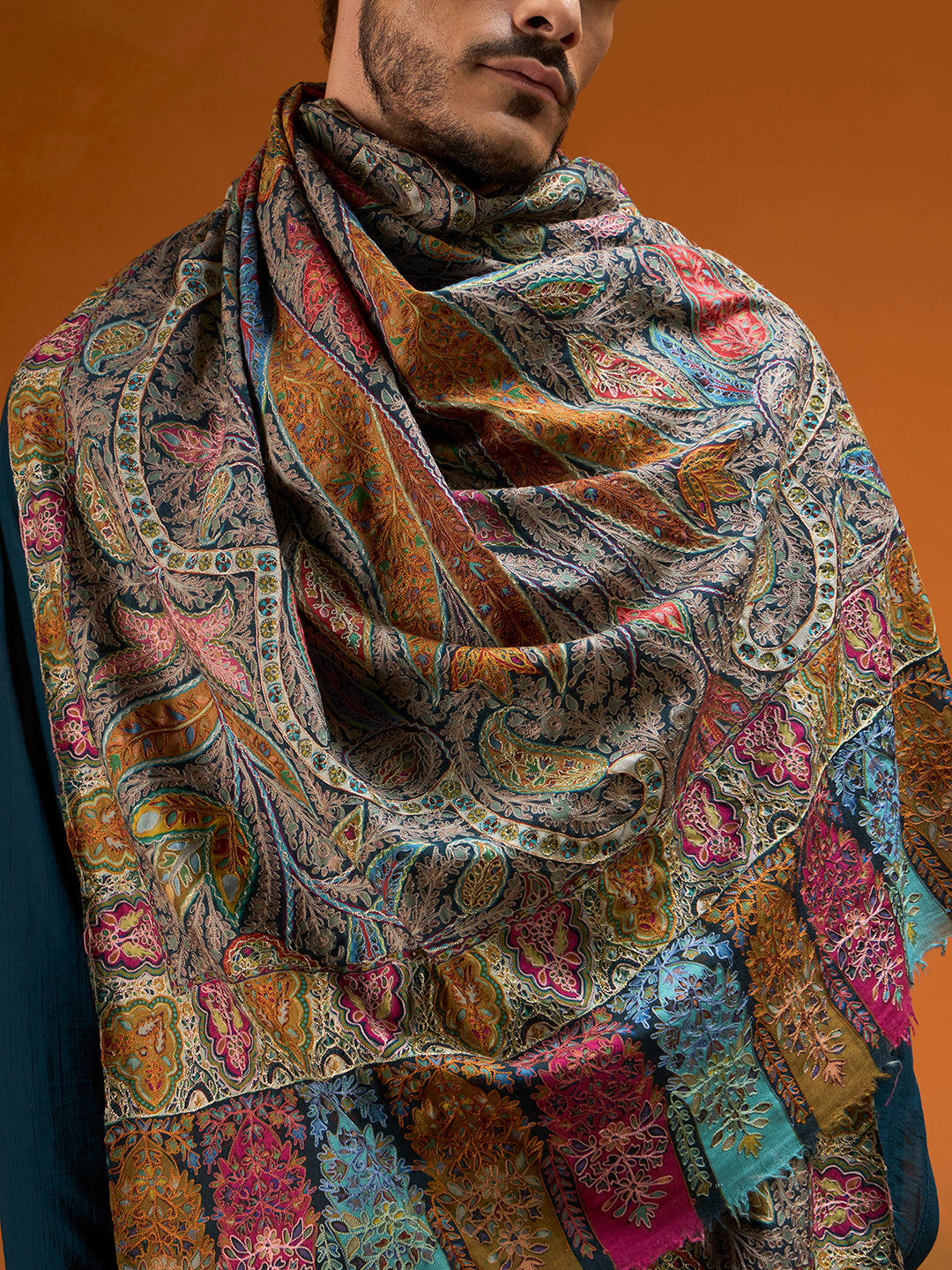 Men Chroma Royale Kalamkari Embroidered Shawl