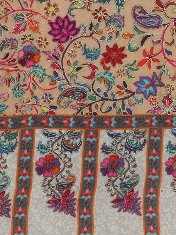 Men's Extra Soft Fine Wool  Kalamkari Shawl Hand Embroidered Pashmina Design (Size: 101 X 203 Cms)