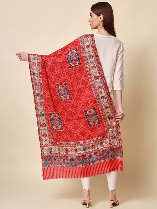 Women's Pure Wool Fabric Kalamkari Embroidered Stole (Size 71X203 CM)