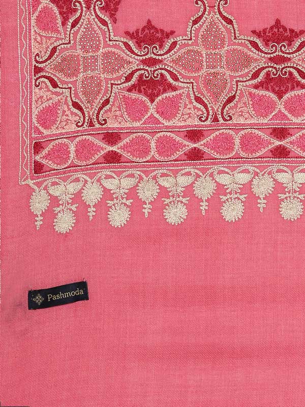 Women's Pure Wool Crystal Work Nalki Embroidered Stole (Size 71X203 CM)