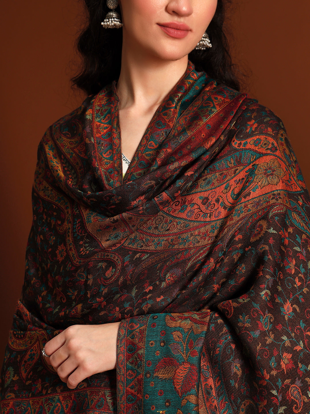 Pashmoda Women Floral Heritage Kaani Elegance Wool Blend Kashmiri Shawl, Stole, Scarf | Luxury Pashmina Jamawar Soft Warm Evening Wrap (Size 40X80 inches )