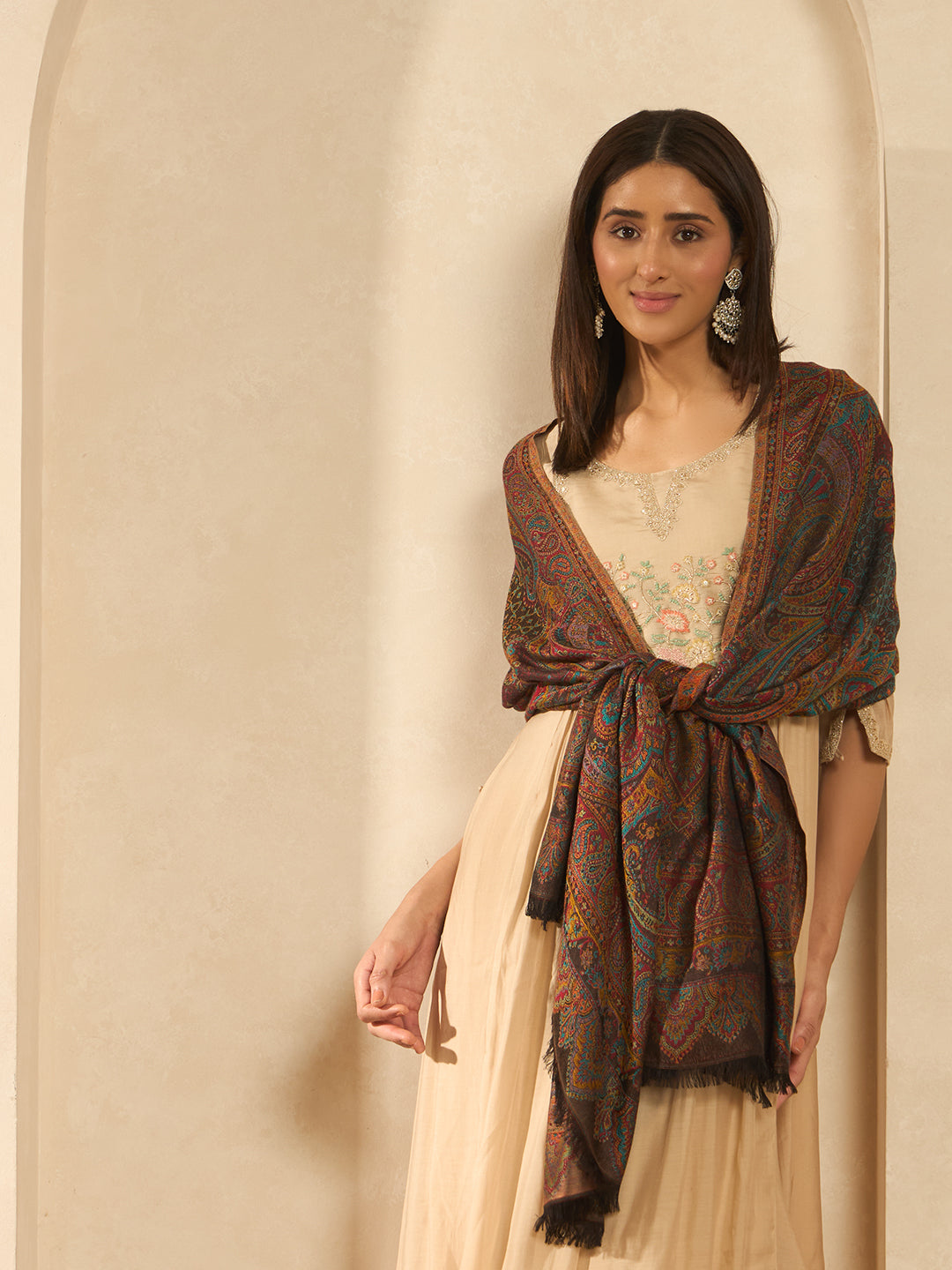 Pashmoda Women  Grand Paisley Kaani Wool Blend Kashmiri Shawl, Stole, Scarf | Luxury Pashmina Jamawar Soft Warm Evening Wrap (Size 40X80 inches )