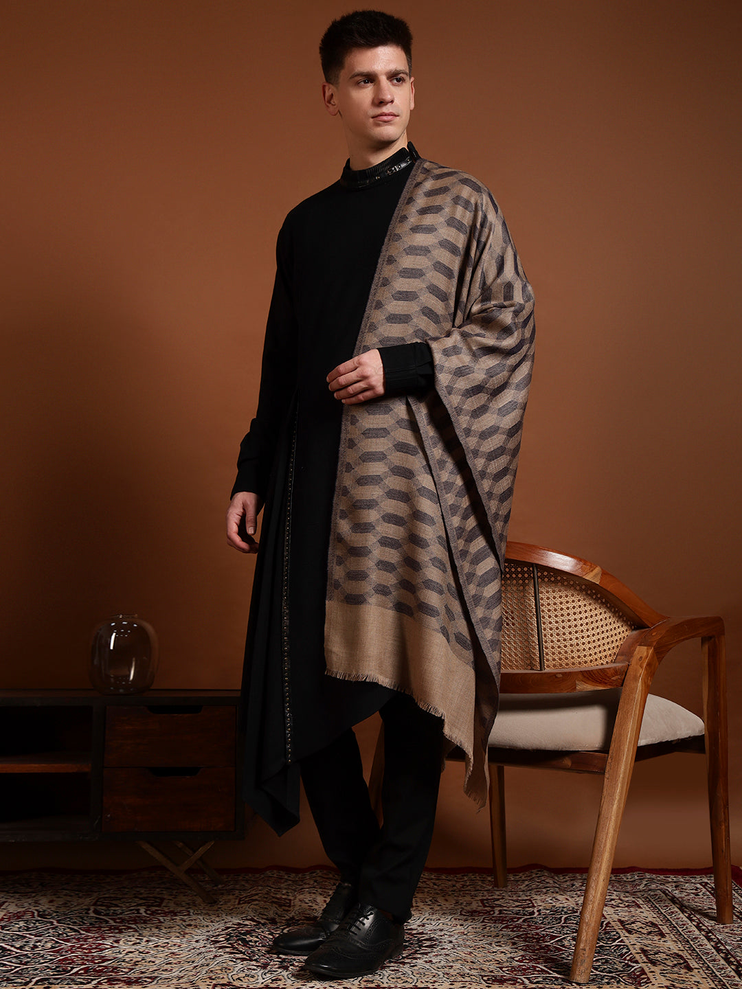 Men Kavya Ikat 100% Pure Wool Checkered Stole