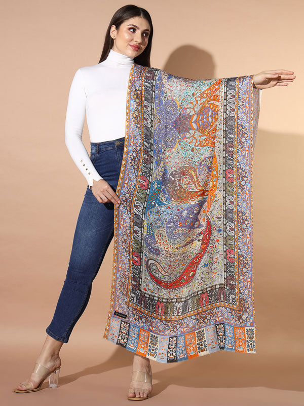 Women's Firdousi Multicoloured Printed Stole (Size : 71X203 CM)