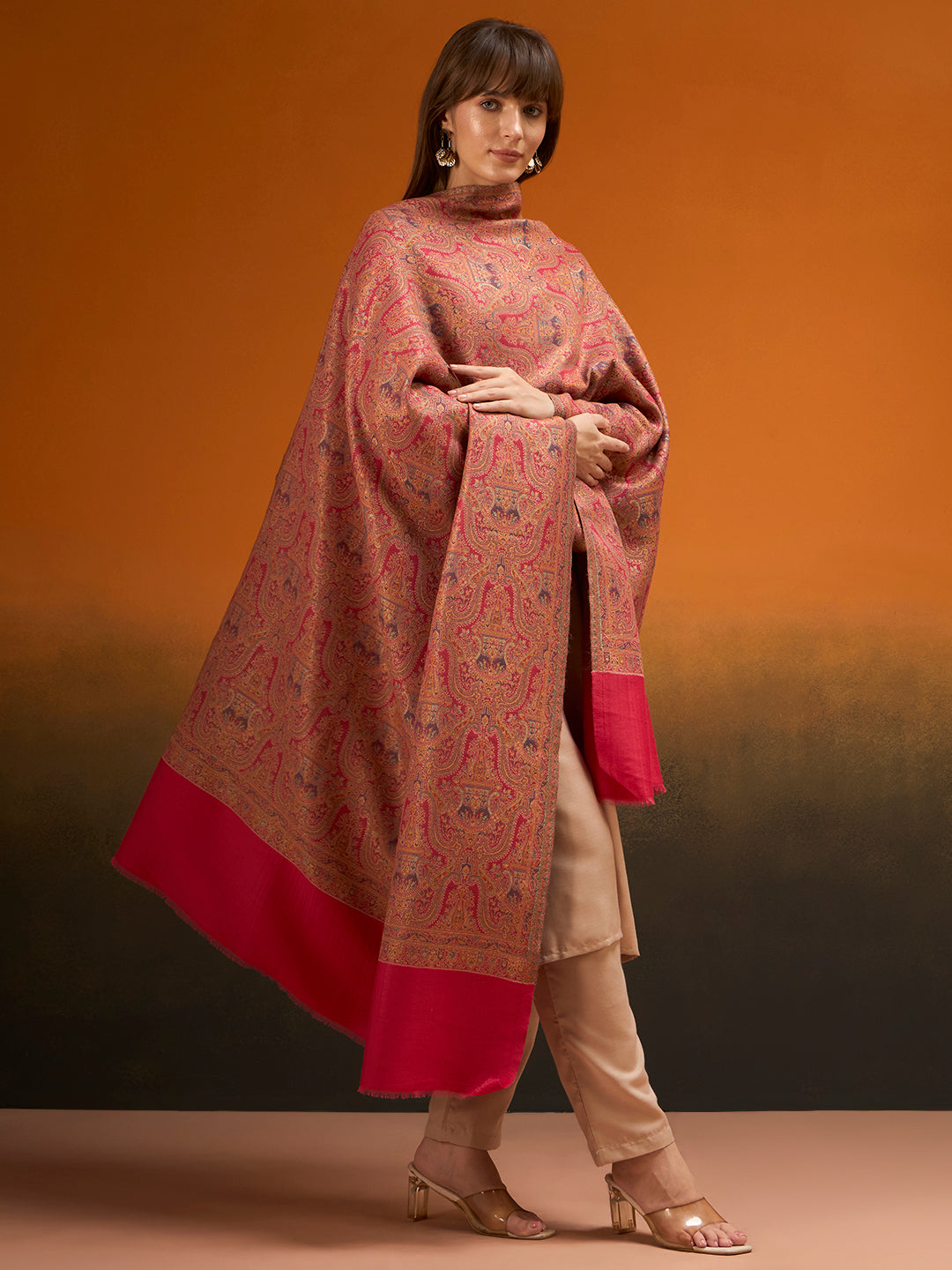 Pashmoda Women Gulnaar Royale Zari Reversible Kaani Fine Wool Shawl, Shawl, Scarf, Heritage Kashmiri Pashmina Stole, Evening Wrap (Size 40X80 inches)