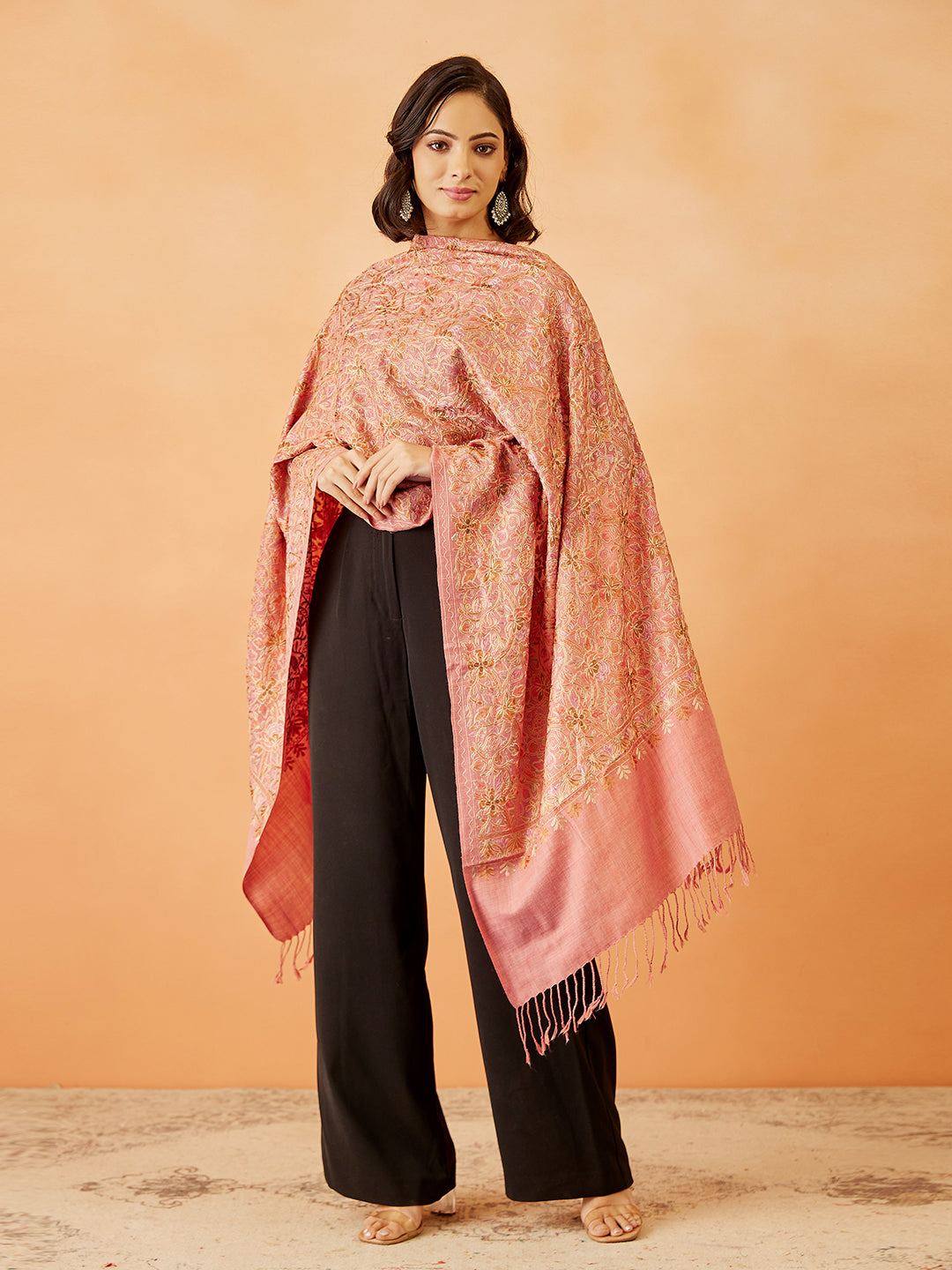 Gift Box Shaguft Wool Blend Nalki Embroidered Stole (Size: 71x203 CM)