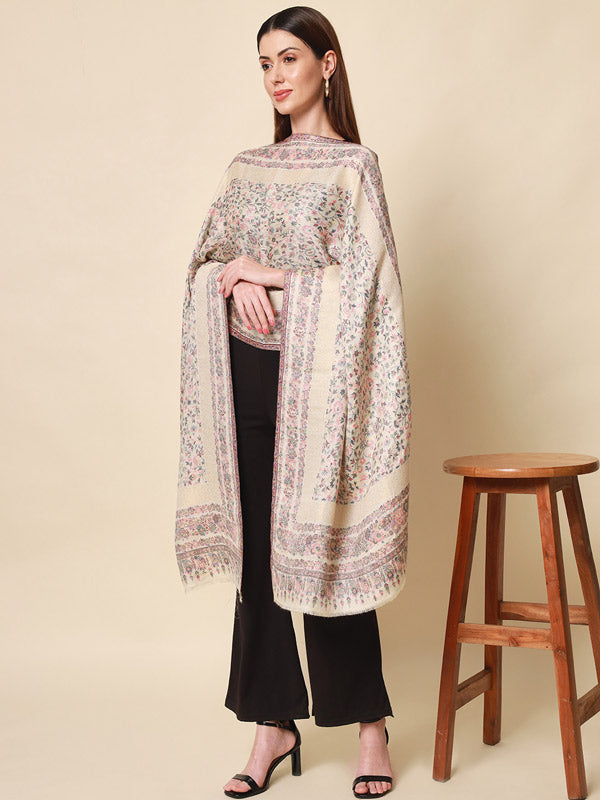 Women's Kaani Wool Blend Kashmiri Mughal Garden Stole (Size 71X203 CM)