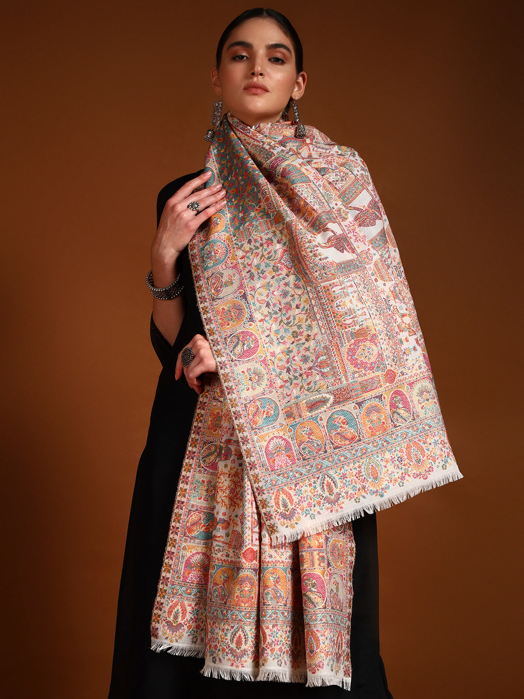 Pashmoda Women Zewar Zari Kaani Fine Wool Shawl (Size: 101X203 CM)