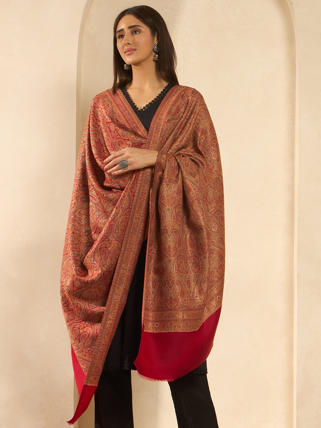 Pashmoda Women Regalis Zari Reversible Kaani Fine Wool Shawl, Shawl, Scarf, Heritage Kashmiri Pashmina Stole, Evening Wrap (Size 40X80 inches)