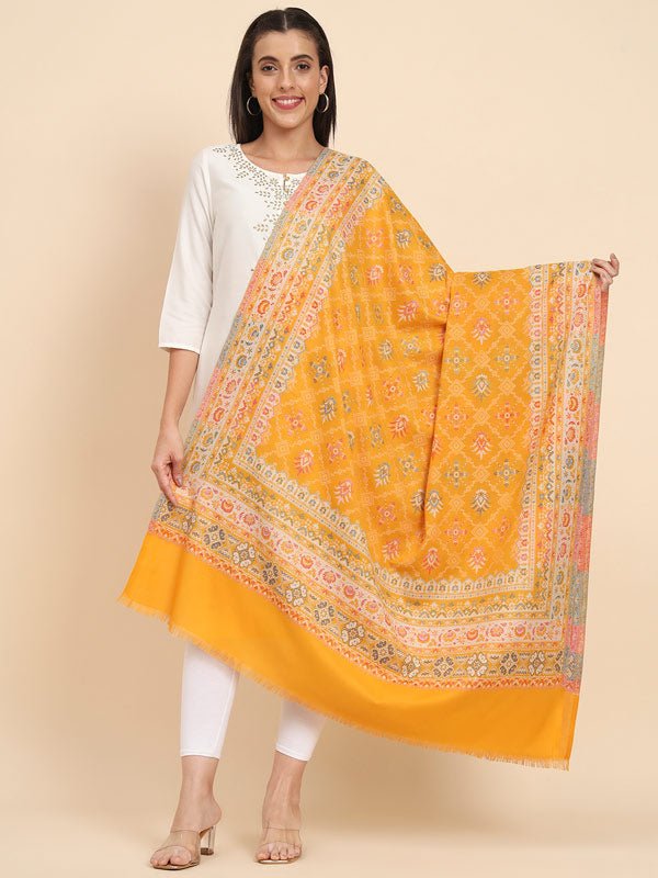 Women Yellow Woven Design Jamawar Shawl (Size 101X203 CM)