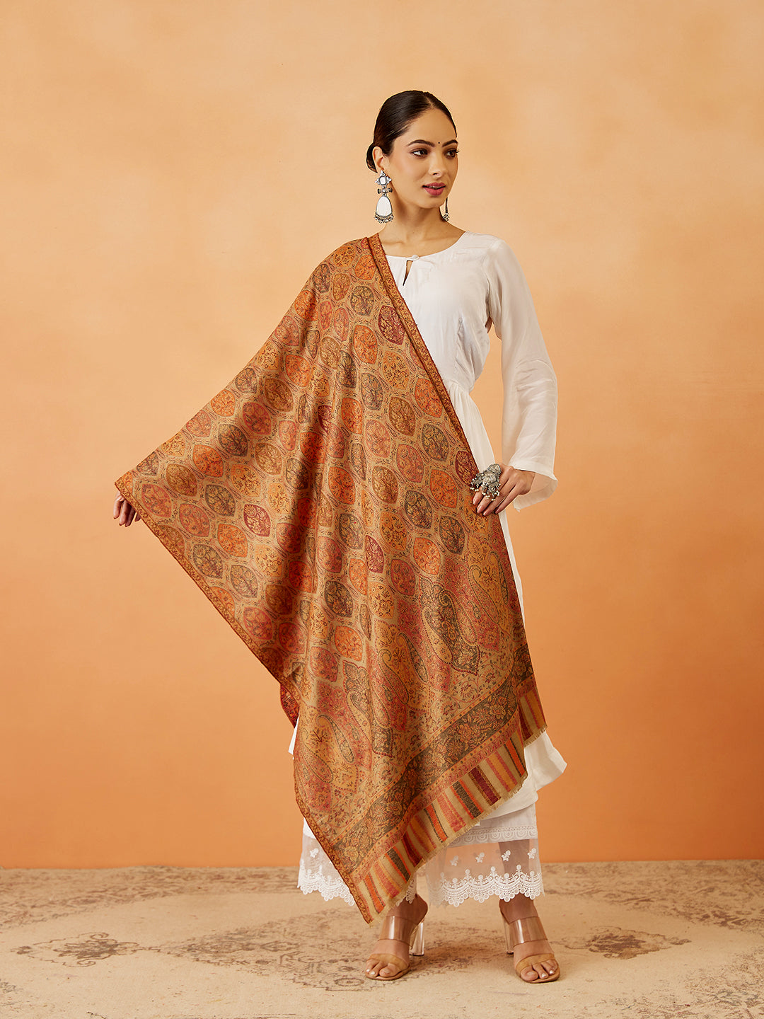 Women Gulnaz Kaani Wool Blend Kashmiri Shawl (Size: 101x203 CM)