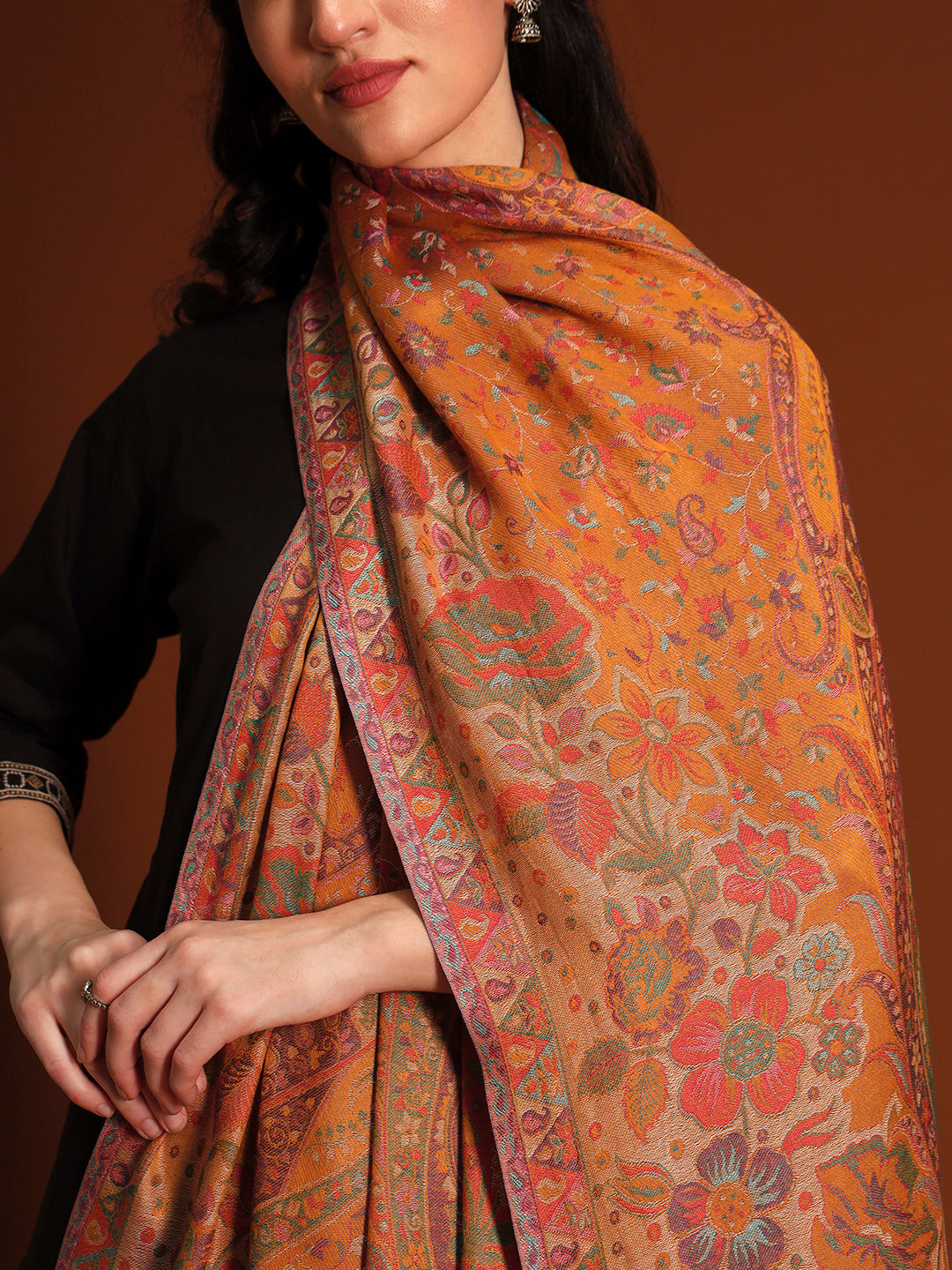 Pashmoda Women Floral Heritage Kaani Elegance Wool Blend Kashmiri Shawl, Stole, Scarf | Luxury Pashmina Jamawar Soft Warm Evening Wrap (Size 40X80 inches )