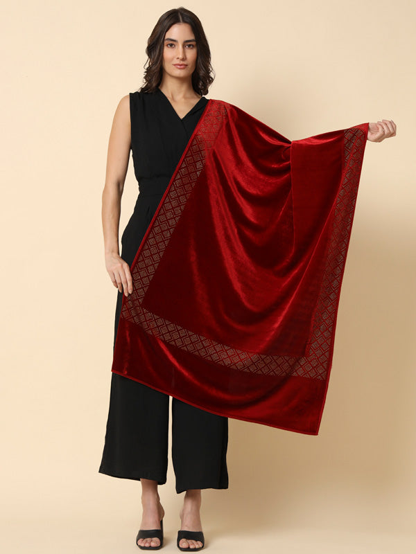 Pashmoda Women's Velvet Crystal Work Stole (Size 71X203 CM)