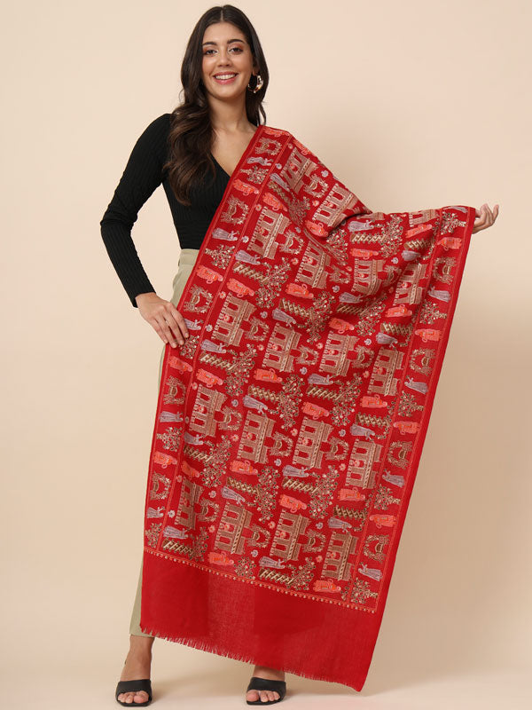 Women Dilkash Pure Wool Embroidered Stole (Size 71X203 CM)