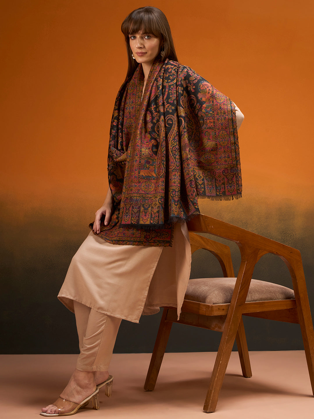 Pashmoda Women Royal gulistan Kaani Wool Blend Kashmiri Shawl, Stole, Scarf | Luxury Pashmina Jamawar Soft Warm Evening Wrap (Size 40X80 inches )